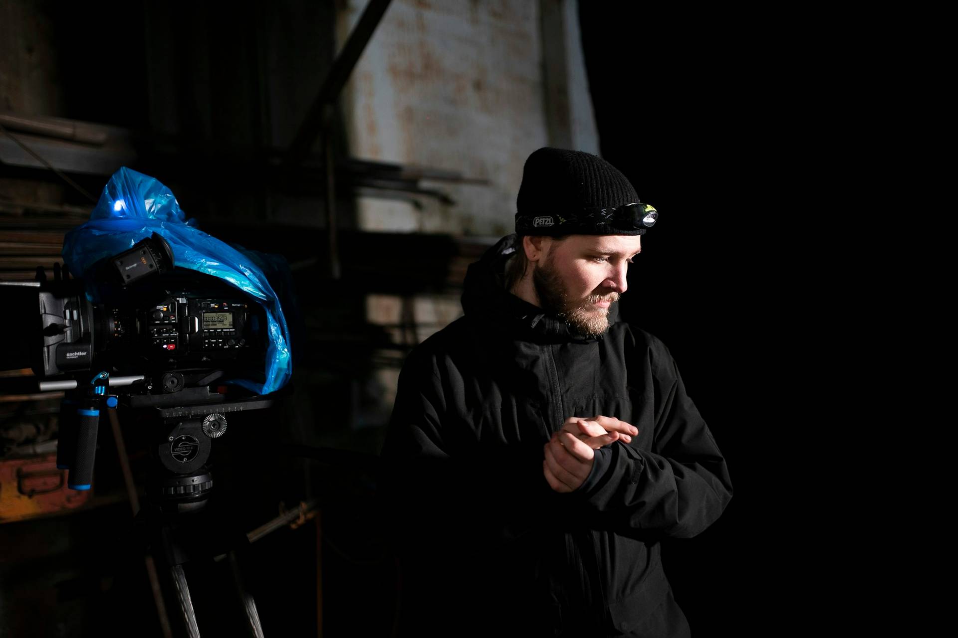 A film clapperboard held up on set before a take